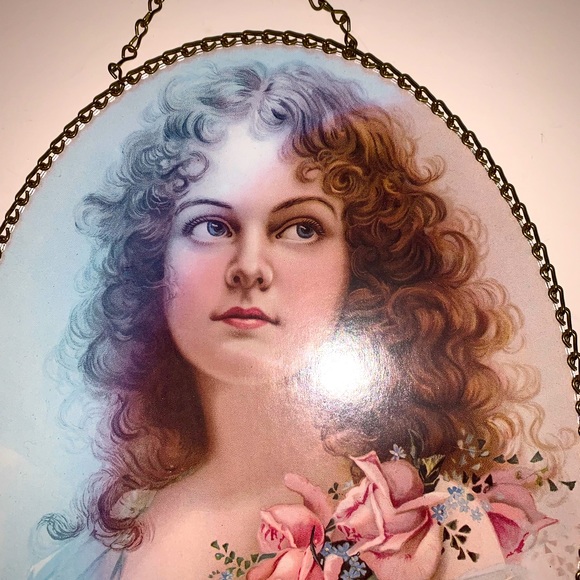 Vintage Oval Victorian Lady Purity Hanging Oval Picture - Picture 2 of 6